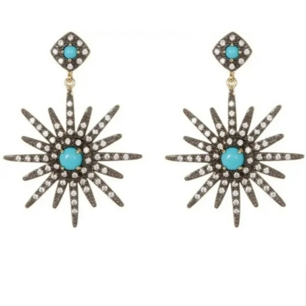 Nordstrom Adornia Starburst Earrings with Turqouise & Swarovsky Crystals w / box